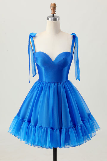 Royal Blue A Line Homecoming Dress With Lace-up Back